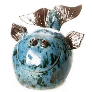 Ceramic Blue Whale Ornament Contemporary Style Happy Blue Whale with a Smile