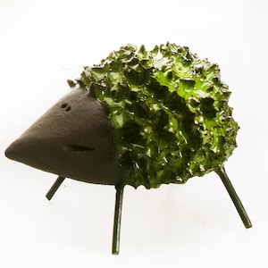 Cute Quirky Hedgehog with Wire Legs Quirky Ceramic Gift for Animal Lovers | Olive Green