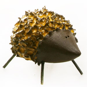 Cute Quirky Hedgehog with Wire Legs Quirky Ceramic Gift for Animal Lovers | Mustard Yellow