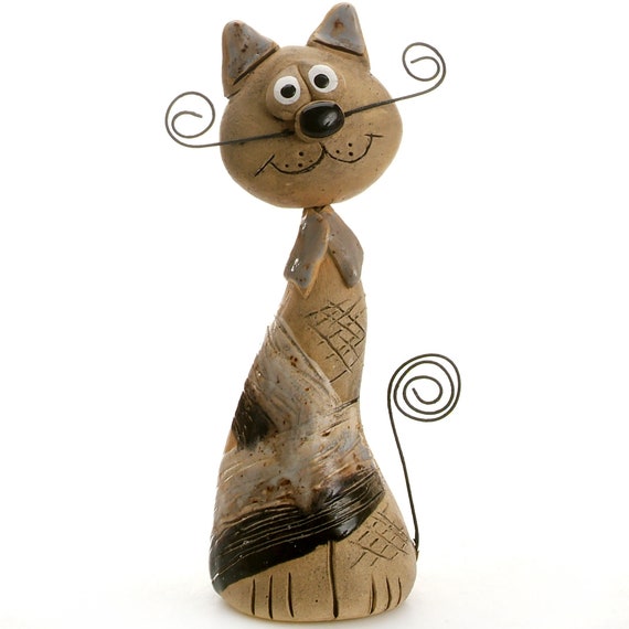 Ceramic Ginger Fat Cat Shelf Sitter Ornament Pen Holder Sculpture Figurine Gift 