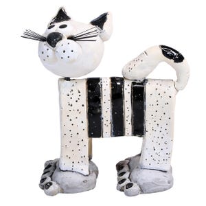 Black Stripey Ceramic Cat with Bristle Whiskers Funky Gift for Cat Lovers
