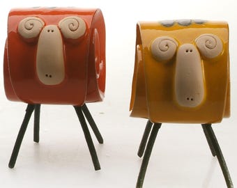 Scroll Ram with Metal Legs Modern Ceramic Ornament Hand Made Quirky Home Décor | Various Colours