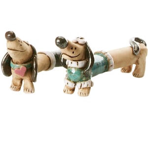 Loving Dachshund with Heart in Teal Cute and Quirky Ceramic Ornament for Dog Lovers Choice of Boy or Girl
