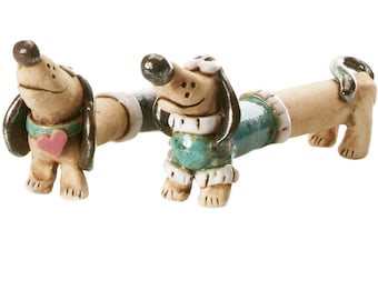 Loving Dachshund with Heart in Teal Cute and Quirky Ceramic Ornament for Dog Lovers Choice of Boy or Girl