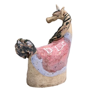 Handmade Ceramic Small Unicorn Figurine in Pink