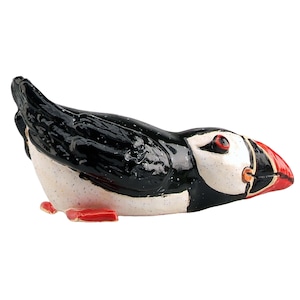 Hand Made Ceramic Swimming Puffin Quirky Gift or a Home Décor Puffin Figurine