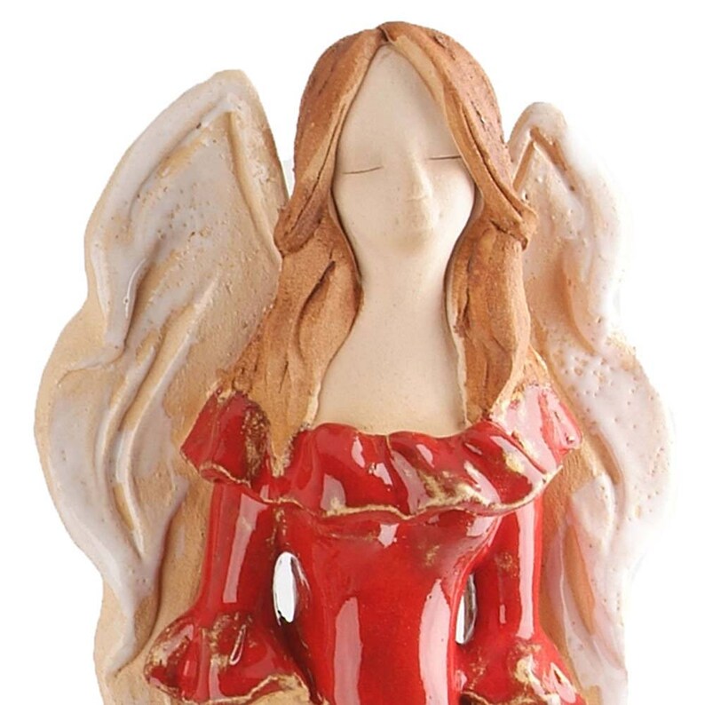 Red Ceramic Angel Statue Large Table Standing Ceramic Angel Etsy