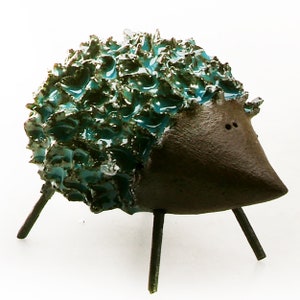 Cute Quirky Hedgehog with Wire Legs Quirky Ceramic Gift for Animal Lovers | Turquoise