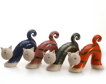 Handcrafted Ceramic Bow Cat Figurine - Charming Decor Accent | Various Colours