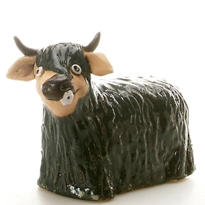 Black Ceramic Cow Figurine with Daisy Quirky Gift Hand Made Funky Ornament for Home Décor