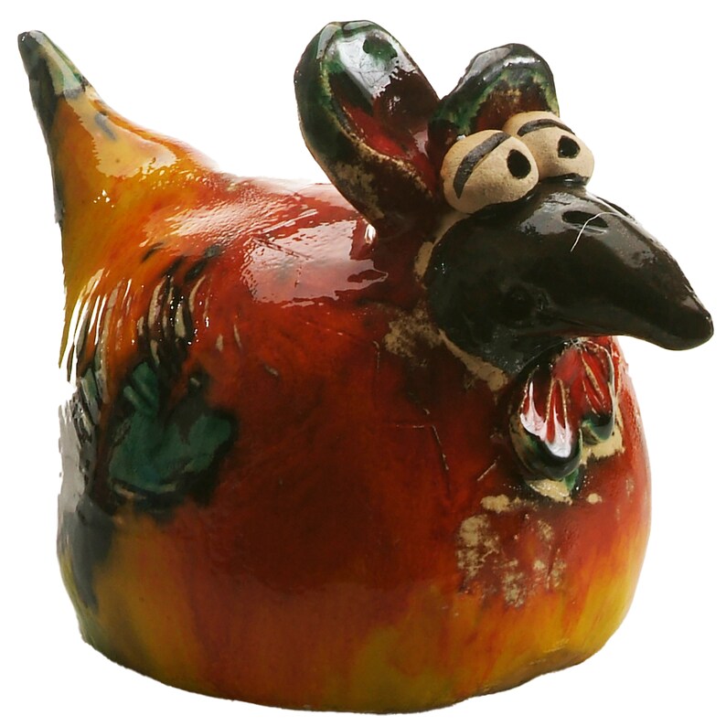 Stylized Pair of Chickens Farmhouse Home Decor in Multicolored Rainbow Large