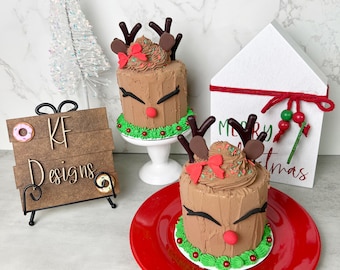 Mini Reindeer Fake Cake, Christmas Faux Cake Decor, Rudolph Cake, Fake Food Decor, Christmas Tiered Tray Decor, Holiday Bakery Decor