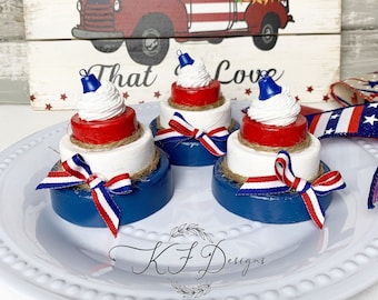 Fake 3 tiered mini cake for tiered tray decor, 1 per order, Red White and Blue decor