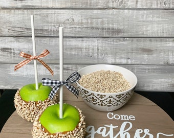 Set of 2 faux green candy apples, Faux caramel apple, Fake candy apple, Caramel apple, Caramel green apple,