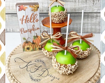 Mini caramel fake apples, Fall decor, fake candy apples, 3 to a set