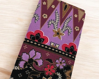 Indonesian Javanese Batik sarong, Purple Red Black Batik, Traditional Floral motif print textile, summer beach wrap, ready to wear sarong