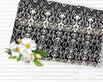 Batik Sarong fabric with dark blue and white design, Sarawak Iban Dayak motif sarong