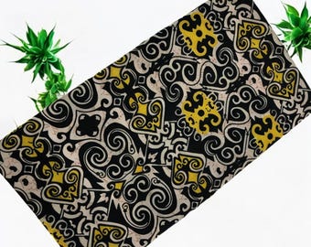 Sarawak Dayak design sarong, mustard yellow and black motif Borneo batik, Traditional Iban Dayak ethnic fabric, ready to wear sarong wrap