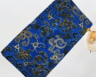 Vibrant Blue Sarawak Borneo Batik Sarong, Traditional Iban /Dayak Style Swirl Pattern in Black & Yellow, Perfect for summer beach wear,