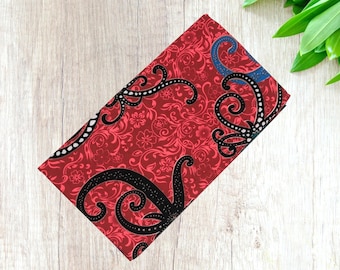 Indonesian Batik Fabric, Vibrant Red and Black Sarong, Ethnic Floral & Geometric Pattern Cotton Textile, Ready to wear sarong beach wear