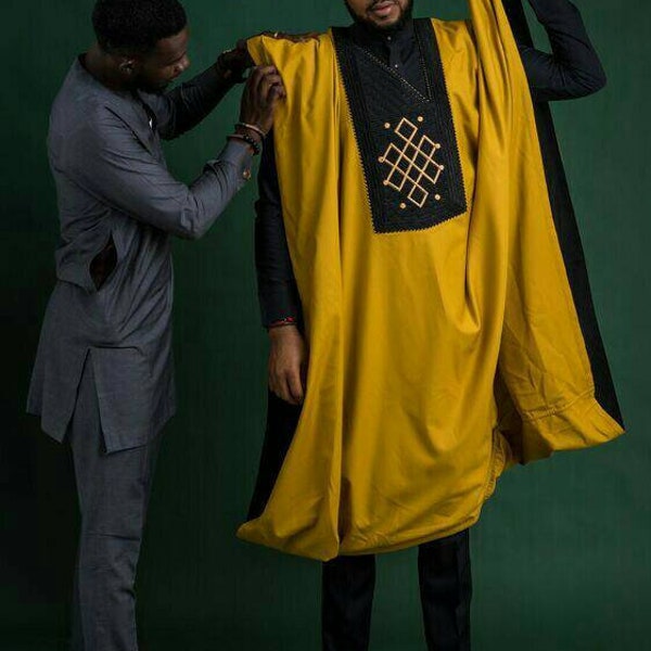 Agbada for men/3pieces african outfit/hand made/wedding outfit/black and gold/ model africain pour homme, tunique,boubou +pantalon