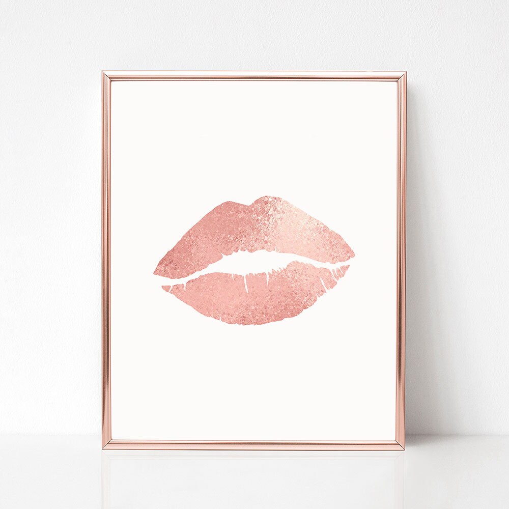 Rosegold lips wall art Metallic lips printable Pink lips Etsy