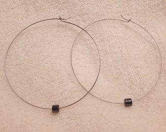 Unique hematite hoop earrings made in Croatia, autumn winter birthday stone, refined zodiac gift for women, simple minimalist hoops