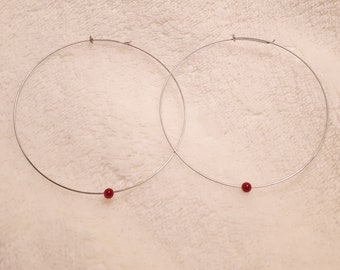 Thin coral hoop earrings made in Croatia, autumn birthday stone boho hoops, light jewelry, simple minimalistic zodiac gift idea