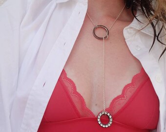 Handmade Silver Y Necklace: Crystal Punk Rock Chic Jewelry