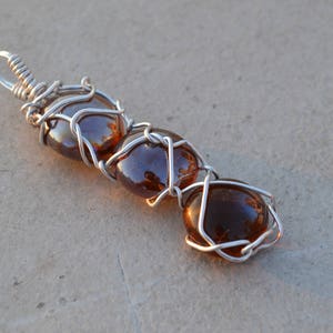 Frozen and Anna inspired wire wrapped brown copper transparent pendant made in Croatia, statement glass pendant silver necklace