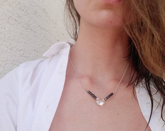 Unique silver hematite crystal necklace made in Croatia, cute punk rock chic girlfriend gift idea