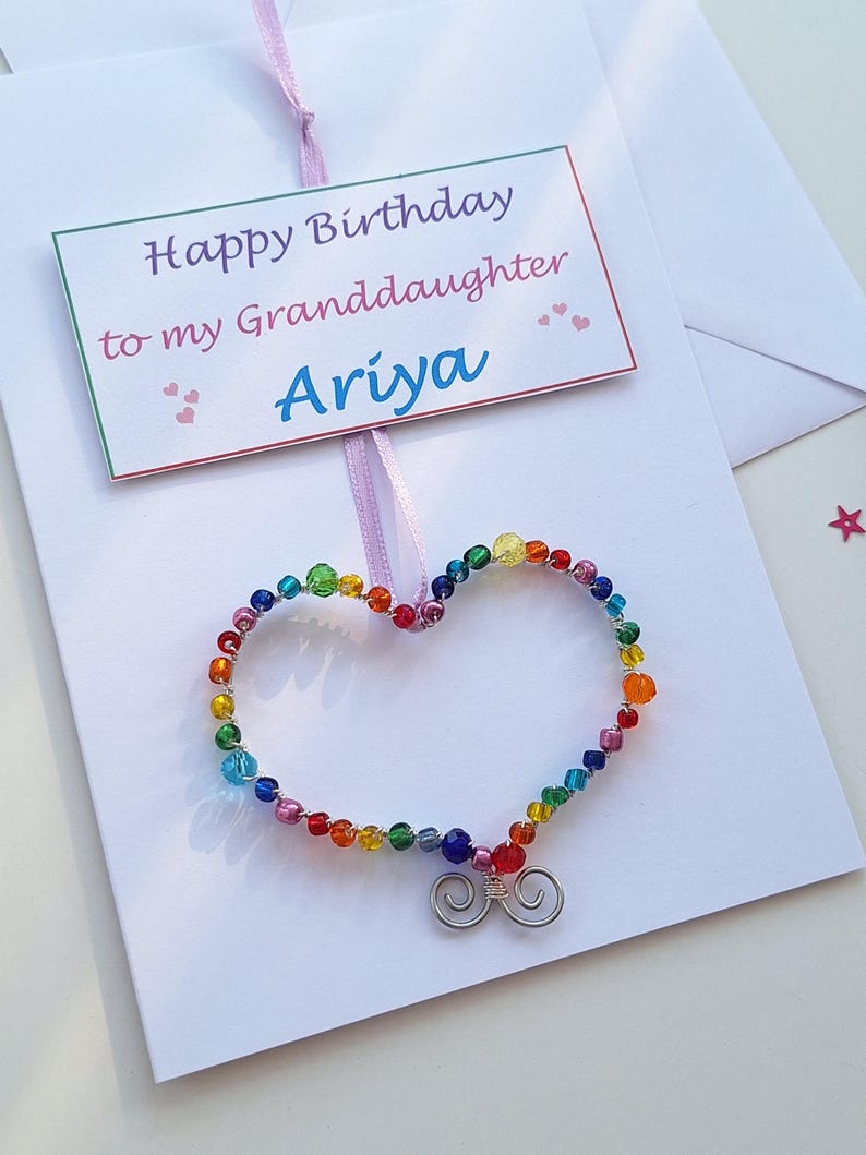 Happy Birthday Granddaughter card, add your Granddaughters name and age - luxury greetings card with a keepsake heart ornament, personalised bild 3