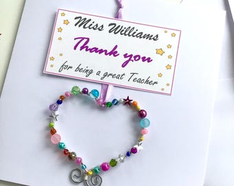 Personalised Thank you Teacher card, add the Teachers name, end of term card with a pretty keepsake heart ornament. Card and Gift in one.