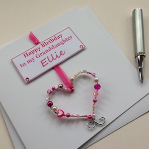 Happy Birthday Granddaughter card, add your Granddaughters name and age - luxury greetings card with a keepsake heart ornament, personalised bild 5