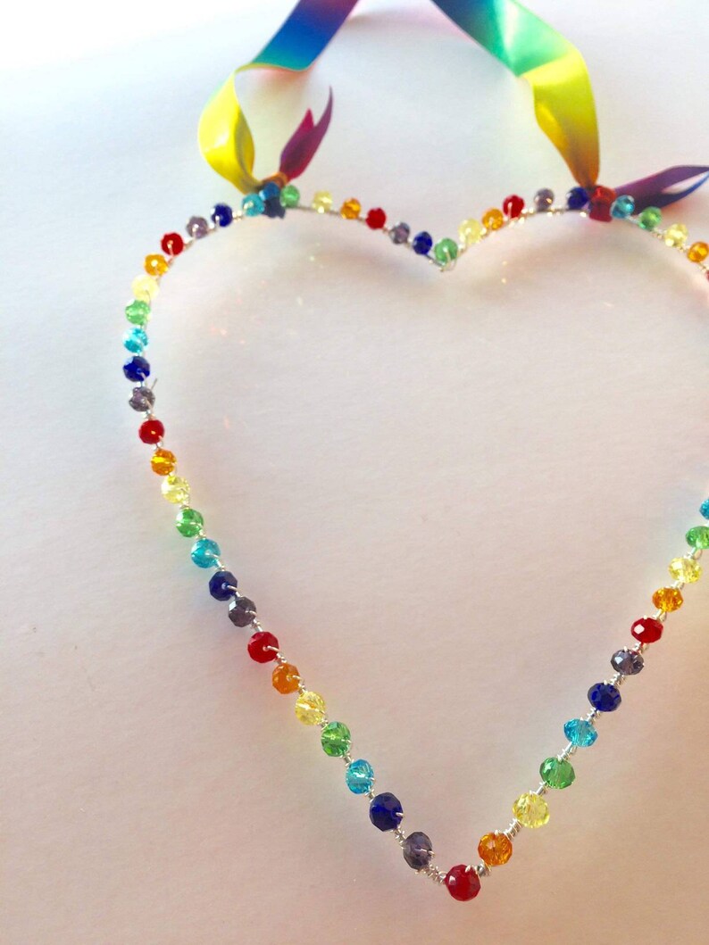 Rainbow Heart Door Wreath Luxury Glass Beaded Hanging Heart Etsy UK