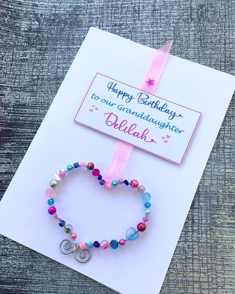Happy Birthday Granddaughter card, add your Granddaughters name and age - luxury greetings card with a keepsake heart ornament, personalised bild 1