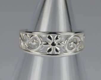 Verstelbare zilveren bloem teenring. Verstelbare kinder zilveren bloemring. Bloemstijl Sterling zilveren teenring. Zilveren 925 teenring. Midi-ring.