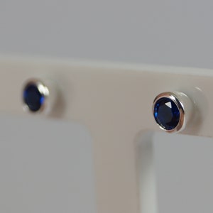 Sapphire Earrings, Silver Stud Earrings, September Birthstone, Blue Cubic Zirconia. Sterling Silver.