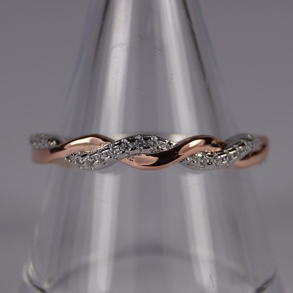 Silver & Rose Gold Vermeil Twist Ring, Sparkly Silver Twist Eternity Ring, Cubic Zirconia Ring.