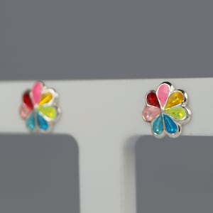 Rainbow Enamel and Sterling Silver Earrings, Silver Stud Earrings.