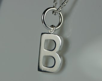 Initial B Sterling Silver Pendant Necklace, Silver Initial B, Silver Letter B, Initial Letter B Pendant.