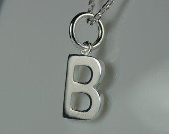 Sterling Silver Initial B Pendant Necklace, Belcher Chain