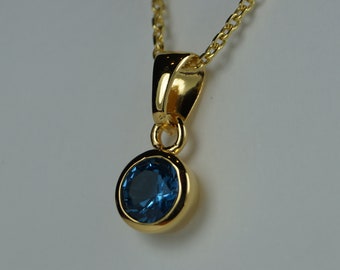 Blue Turquoise Silver Pendant Necklace In Gold Vermeil, December Birthstone Necklace, Blue Cubic Zirconia, 925 Sterling Silver Necklace,