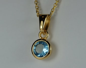 Blue Aquamarine Silver Pendant Necklace In Gold Vermeil, March Birthstone Aqua Necklace, Blue Cubic Zirconia, 925 Sterling Silver Necklace,