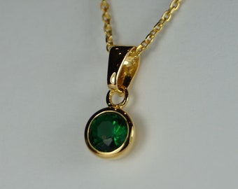 Green Emerald Silver Pendant Necklace In Gold Vermeil, May Birthstone Emerald Necklace, Green Cubic Zirconia,925 Sterling Silver Necklace,