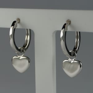 12mm Sterling Silver Heart Huggie Earrings, Hinged Sterling Silver Huggie Hoop Earrings with Heart, Sterling Silver Huggie Hoop Earrings.