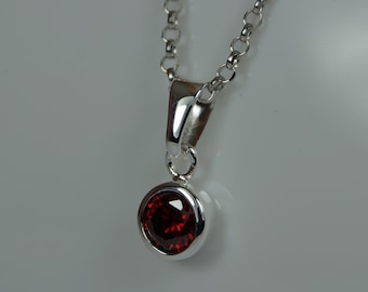 Red Garnet Silver Pendant Necklace, January Birthstone Red Garnet Necklace, Red Cubic Zirconia Garnet, 925 Sterling Silver Pendant Necklace