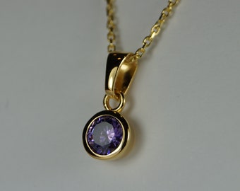 Purple Amethyst Silver Pendant Necklace In Gold Vermeil, February Birthstone Necklace, Purple Cubic Zirconia, 925 Sterling Silver Necklace,