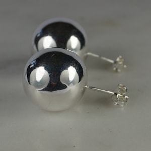 14mm Sterling Silver Ball Stud Earrings, Minimalist Style