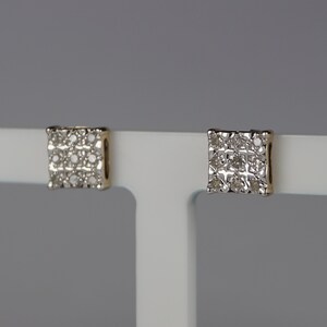 Vintage 9ct Gold Square Diamond Stud Earrings, 8mm, Pre-Owned